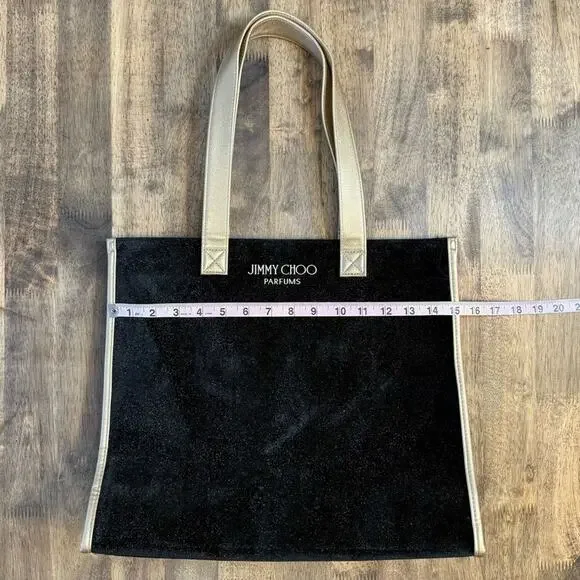 Jimmy Choo Parfums Tote Bag Black Velvet Gold Metallic Sparkle Drop Handle - Picture 5 of 10